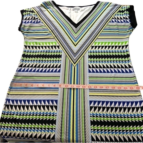 LONDON TIMES Geometric Print Vee Neck and Back Short Sleeve Mini Dress US Sz 12 - Picture 5 of 8